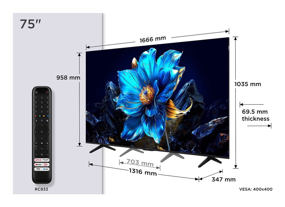 TCL P79K Serie Smart TV QLED 4K 75" 75P79K, Dolby Vision - Atmos, HDR10+, Google TV