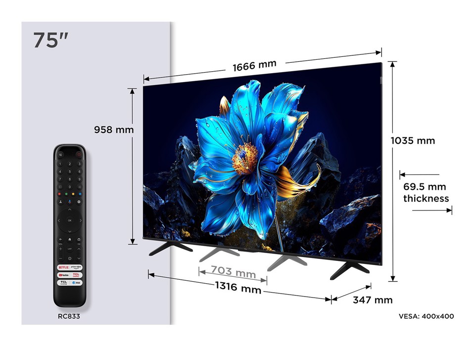 TCL P79K Serie Smart TV QLED 4K 75" 75P79K, Dolby Vision - Atmos, HDR10+, Google TV