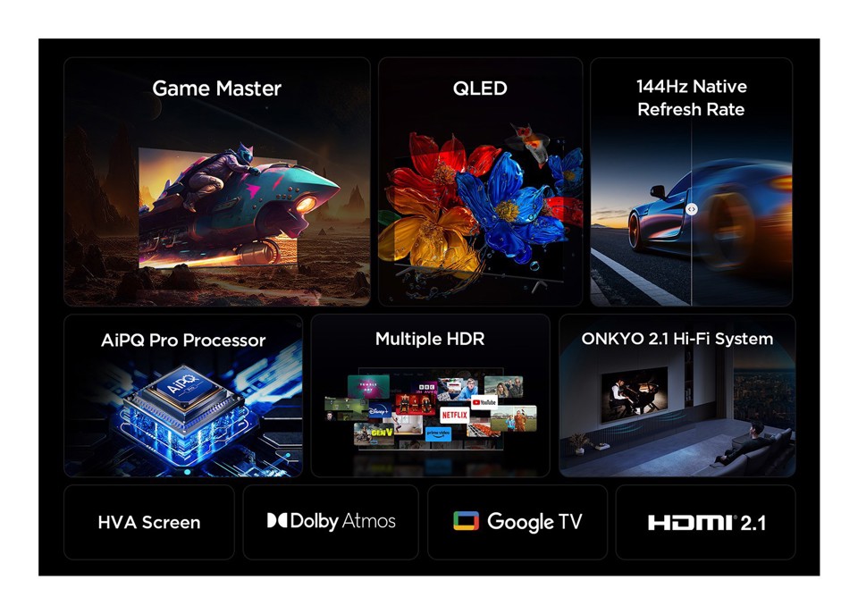 TCL P89K Serie Smart TV QLED 4K 98" 98P89K, 144Hz, audio Onkyo 2.1, Dolby Vision & Atmos, Google TV