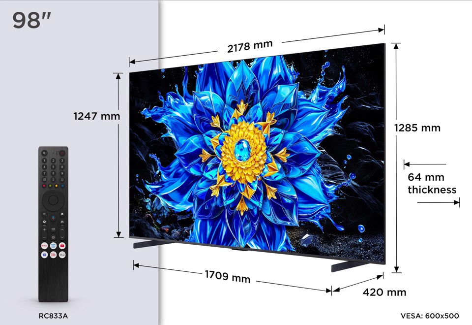 TCL P8L TV 98P8L – QD-Mini LED 98", 4K HDR, Google TV, 144Hz VRR, Audio Onkyo 2.1