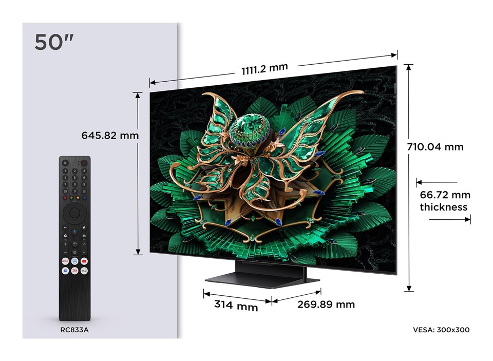 TCL Serie Smart TV QD-MiniLED 4K 50" 50C7K, 144Hz, Dolby Vision IQ & Atmos, Google TV