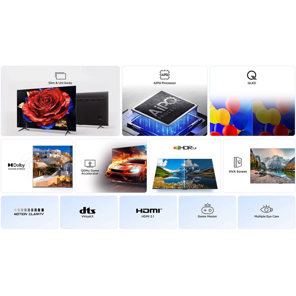 TCL T69C 43T69C 43" QLED, TV Direct LED, TV 4K HDR, Smart TV alimentata da Google TV (Dolby Vision & Atmos, Game Master, Motion Clarity, compatibile con Google Assistant e Alexa)