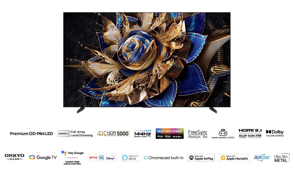 TCL X95 Serie Smart TV Mini LED 4K 115" 115X955, 144Hz, audio Onkyo 6.2.2, Google TV