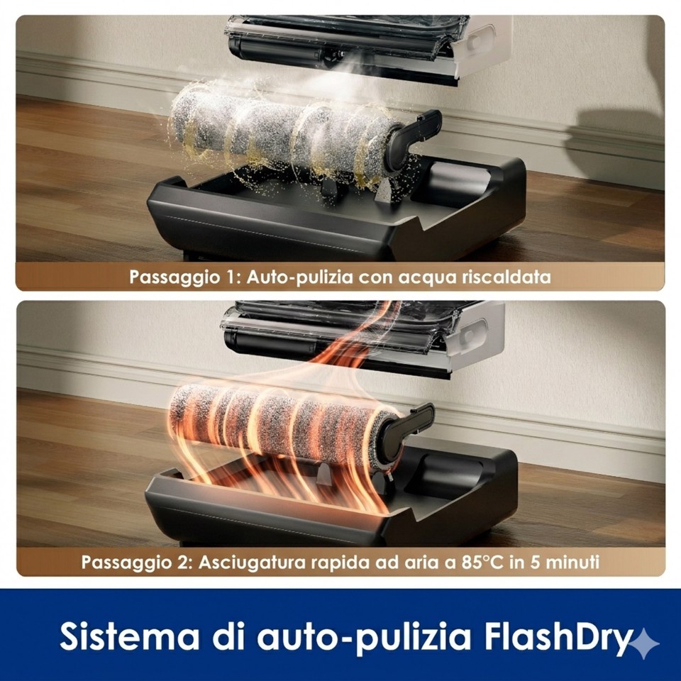 Tineco FLOOR ONE i6 MAX PRO Lavapavimenti, Design reclinabile a 180°, aspirazione 22000 Pa, zero grovigli, 45 minuti di autonomia, auto-pulizia FlashDry a 85°C