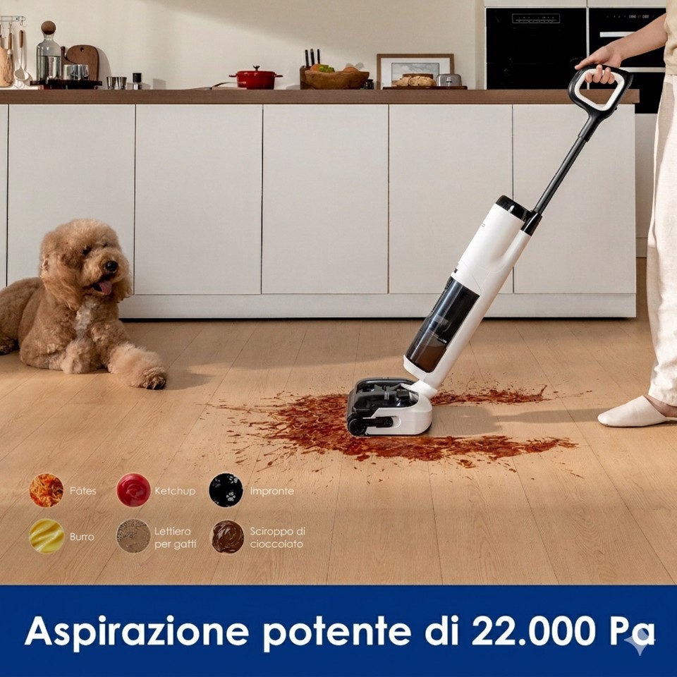 Tineco FLOOR ONE i6 MAX PRO Lavapavimenti, Design reclinabile a 180°, aspirazione 22000 Pa, zero grovigli, 45 minuti di autonomia, auto-pulizia FlashDry a 85°C