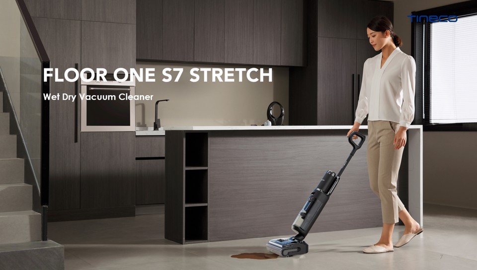 Tineco Floor ONE S7 Stretch Lavapavimenti, Design reclinabile a 180°, aspirazione 21000 Pa, zero grovigli, 50 minuti di autonomia, auto-pulizia FlashDry a 85°C