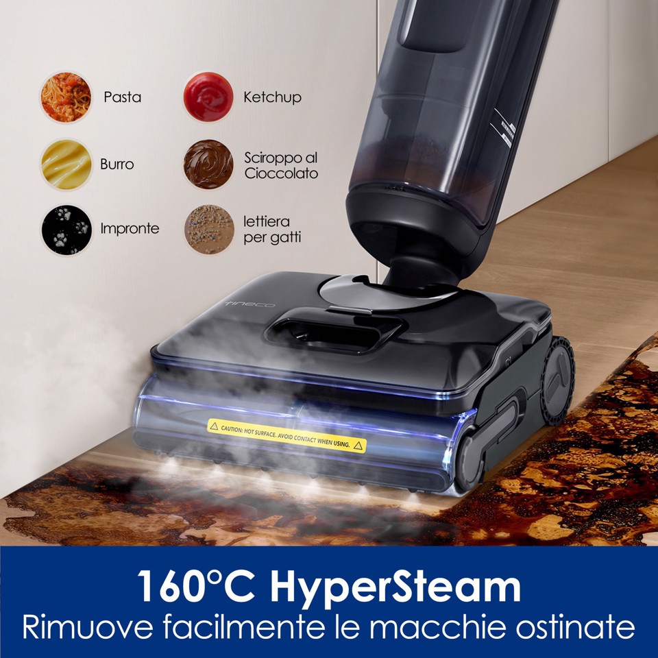 Tineco FLOOR ONE S7 Stretch Steam Lavapavimenti a Vapore, 140℃ HyperSteam, Design reclinabile a 180° , Design Anti-groviglio, Auto-pulizia FlashDry, Fino a 80 min di autonomia