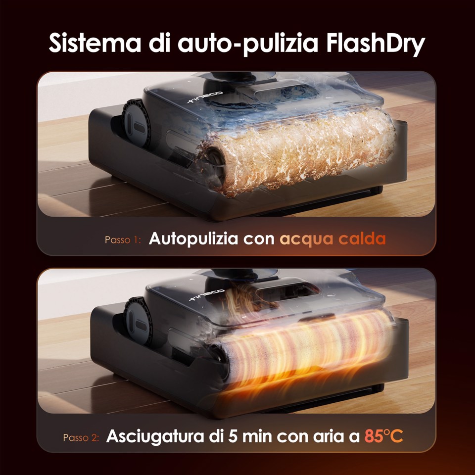 Tineco FLOOR ONE S7 Stretch Steam Lavapavimenti a Vapore, 140℃ HyperSteam, Design reclinabile a 180° , Design Anti-groviglio, Auto-pulizia FlashDry, Fino a 80 min di autonomia