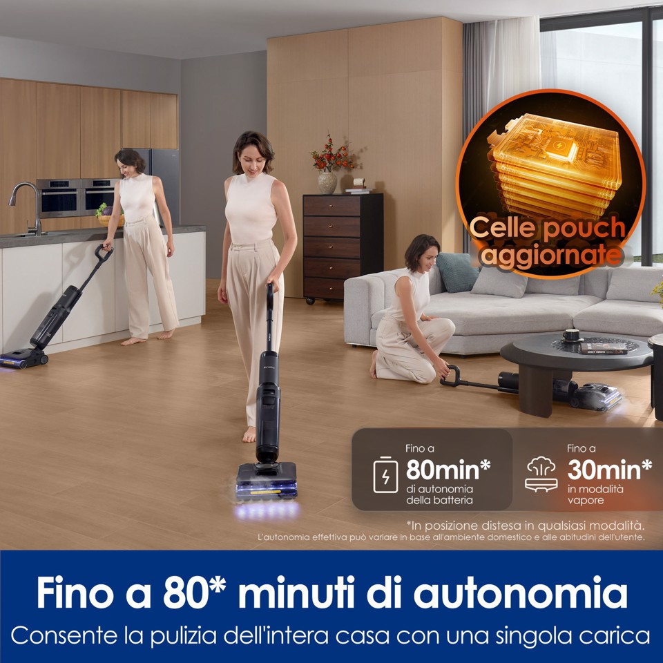 Tineco FLOOR ONE S7 Stretch Steam Lavapavimenti a Vapore, 140℃ HyperSteam, Design reclinabile a 180° , Design Anti-groviglio, Auto-pulizia FlashDry, Fino a 80 min di autonomia