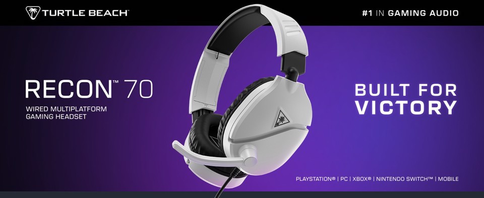 Turtle Beach Recon 70 Bianco PlayStation Cuffie da Gioco Multipiattaforma for PS5, PS4, Xbox Series X o S, Xbox One, PC e Mobile