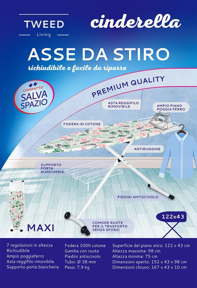 TWEED Asse Da Stiro Richiudibile - Maxi Formato