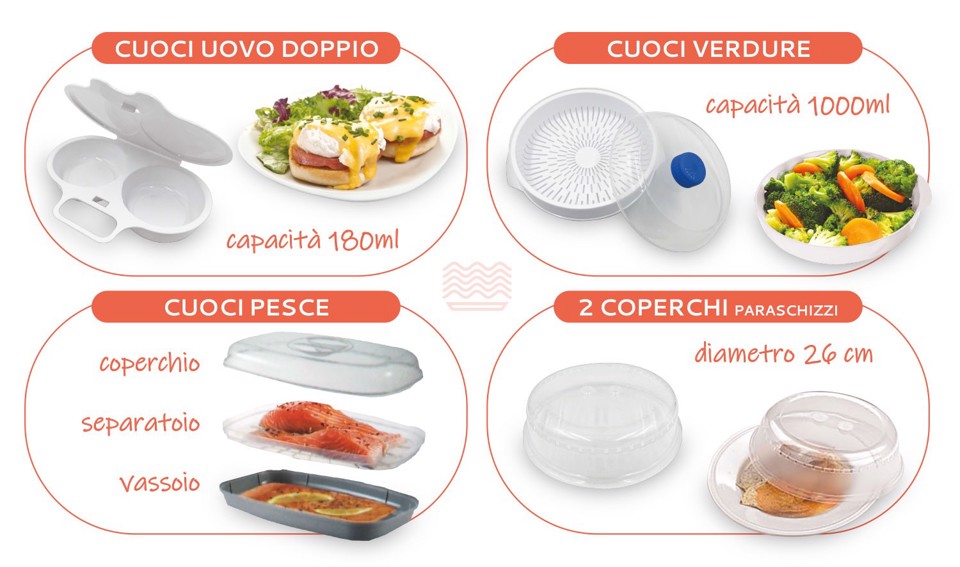 TWEED TW077 Kit accessori per microonde 3 contenitori assortiti + 2 coperchi paraschizzi