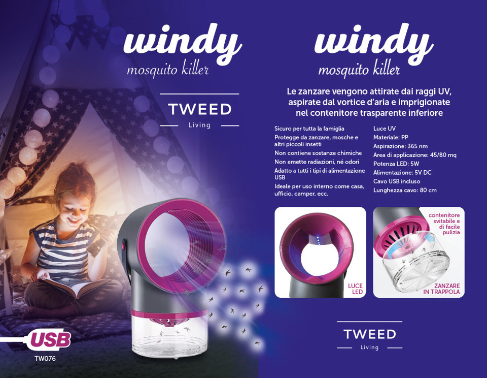 TWEED Windy Automatico Insetticida Adatto per uso interno Grigio, Rosa