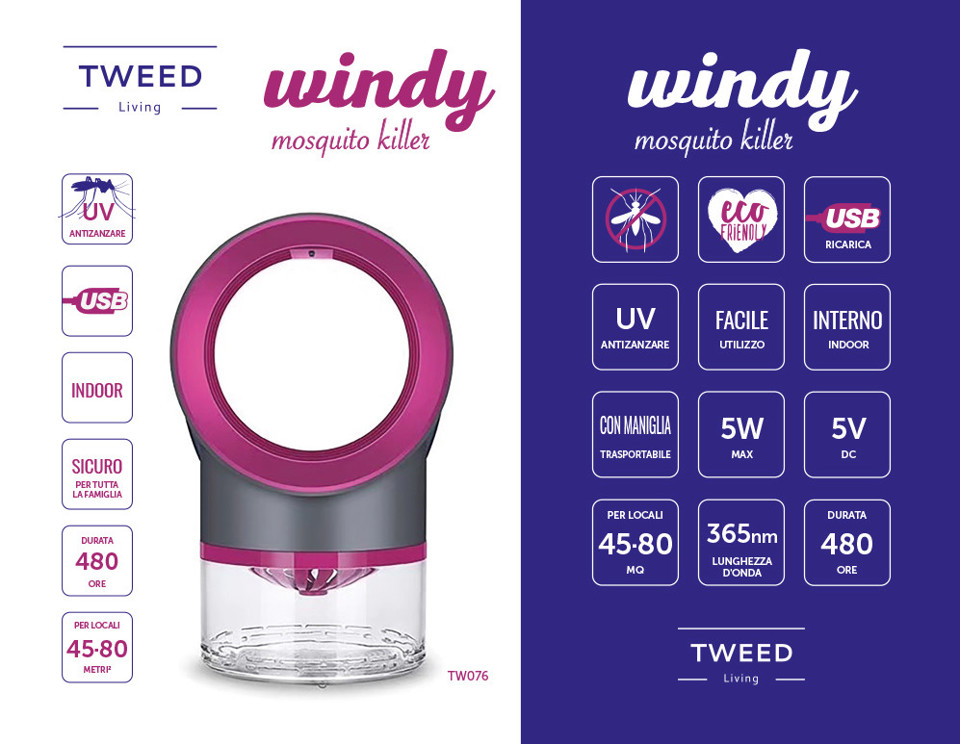 TWEED Windy Automatico Insetticida Adatto per uso interno Grigio, Rosa
