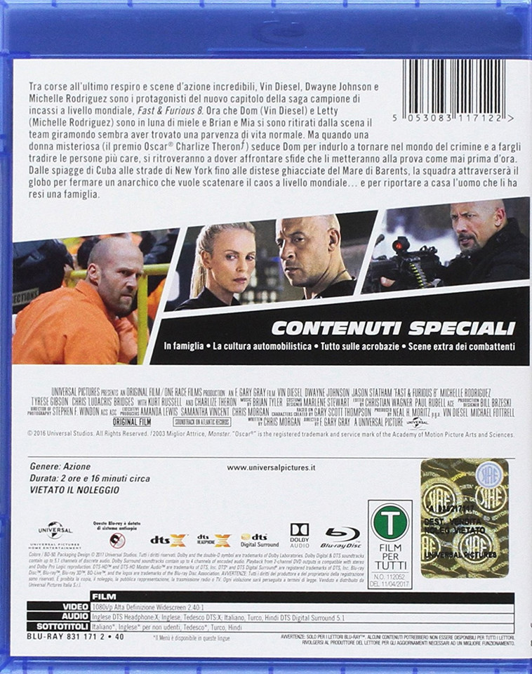 Universal Pictures Fast & Furious 8, Blu-Ray 2D Inglese, ITA