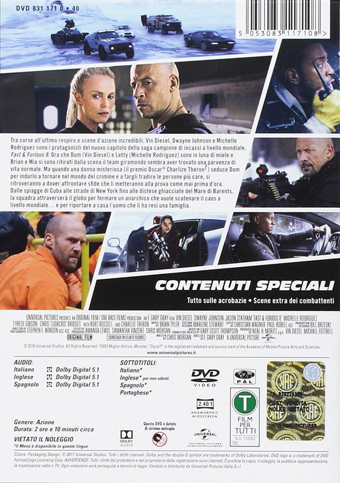 Universal Pictures Fast & Furious 8, DVD 2D Inglese, ESP, ITA