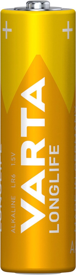 Varta Longlife, Batteria Alcalina, AA, Mignon LR6, 1.5V, Blister da 4, Made in Germany