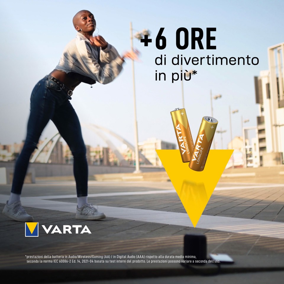 Varta Longlife, Batteria Alcalina, AA, Mignon LR6, 1.5V, Blister da 4, Made in Germany