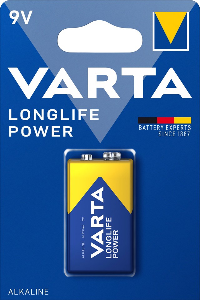 Varta Longlife Power, Batteria Alcalina, 9V, E-Block, 6LP3146