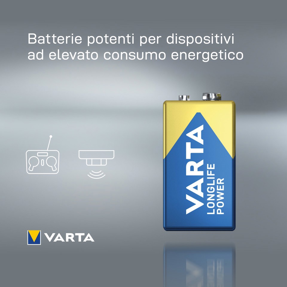 Varta Longlife Power, Batteria Alcalina, 9V, E-Block, 6LP3146