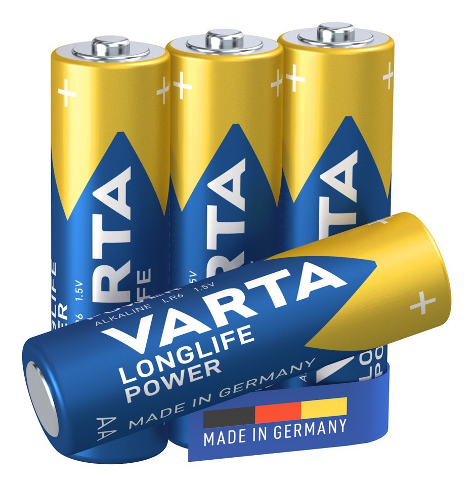 Varta Longlife Power, Batteria Alcalina, AA, Mignon, LR6, 1.5V, Blister da 4, Made in Germany