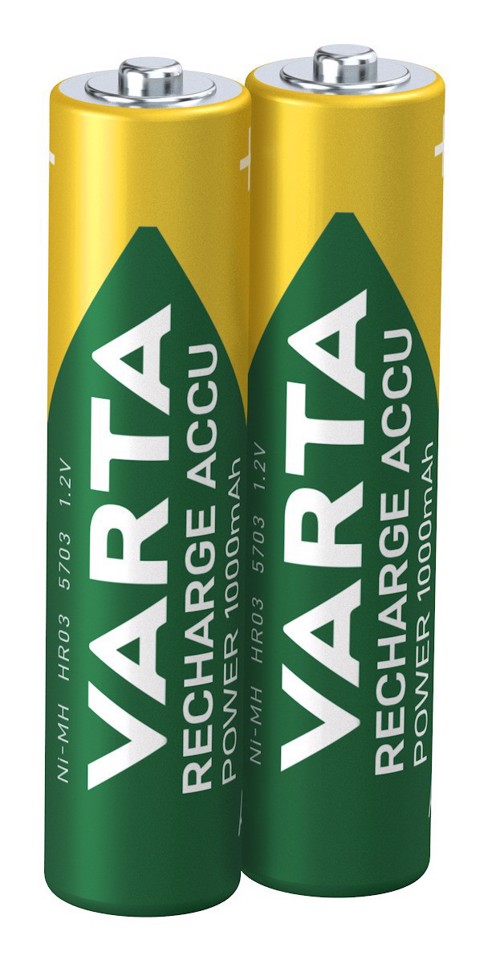 Varta Recharge Accu Power AAA 1000 mAh Blister da 2 (Batteria NiMH Accu Precaricata, Micro, ricaricabile, pronta all'uso)