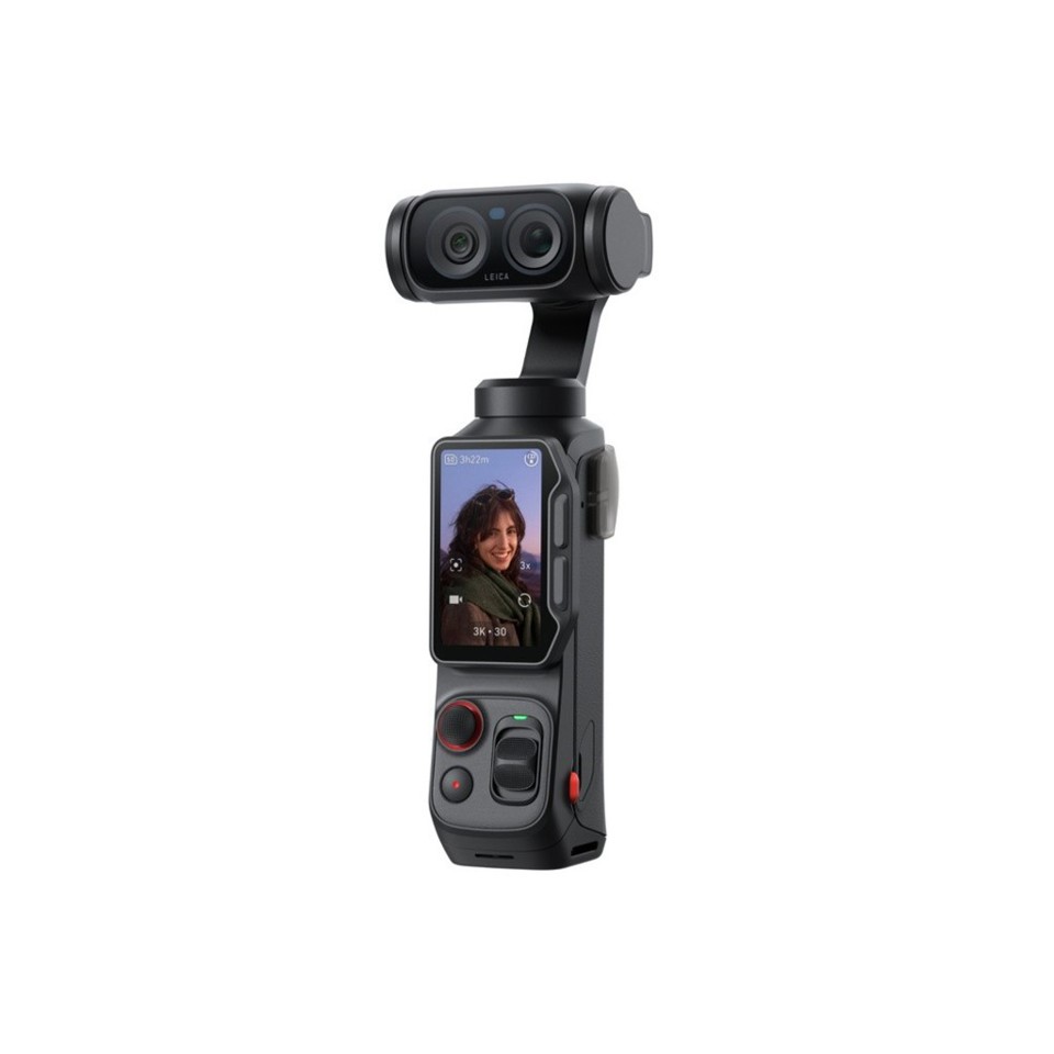 Videocamera 8K con gimbal, doppio obiettivo Leica, zoom fino a 12x, touchscreen OLED rimovibile da 2" e stabilizzazione a 3 assi.