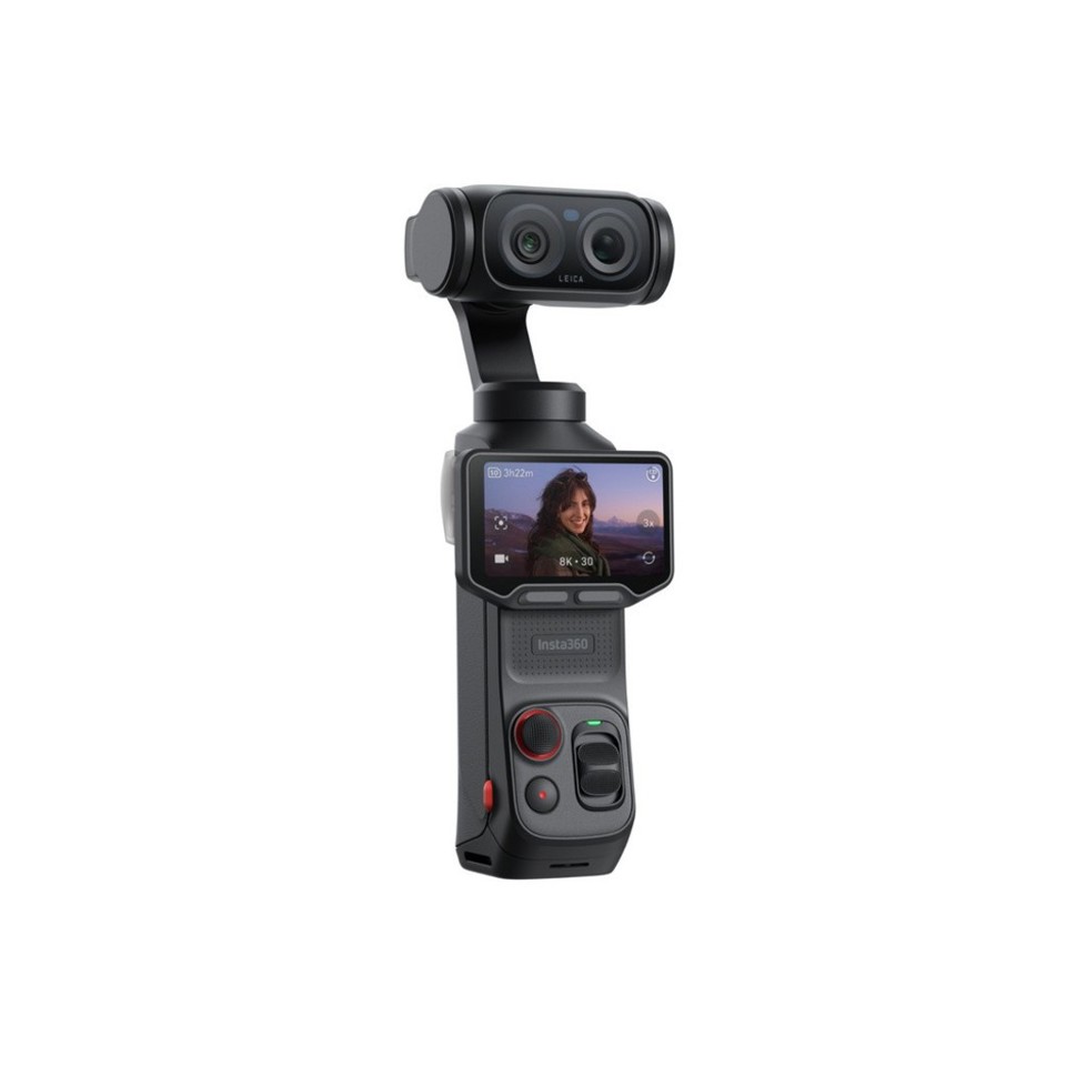 Videocamera 8K con gimbal, doppio obiettivo Leica, zoom fino a 12x, touchscreen OLED rimovibile da 2" e stabilizzazione a 3 assi.