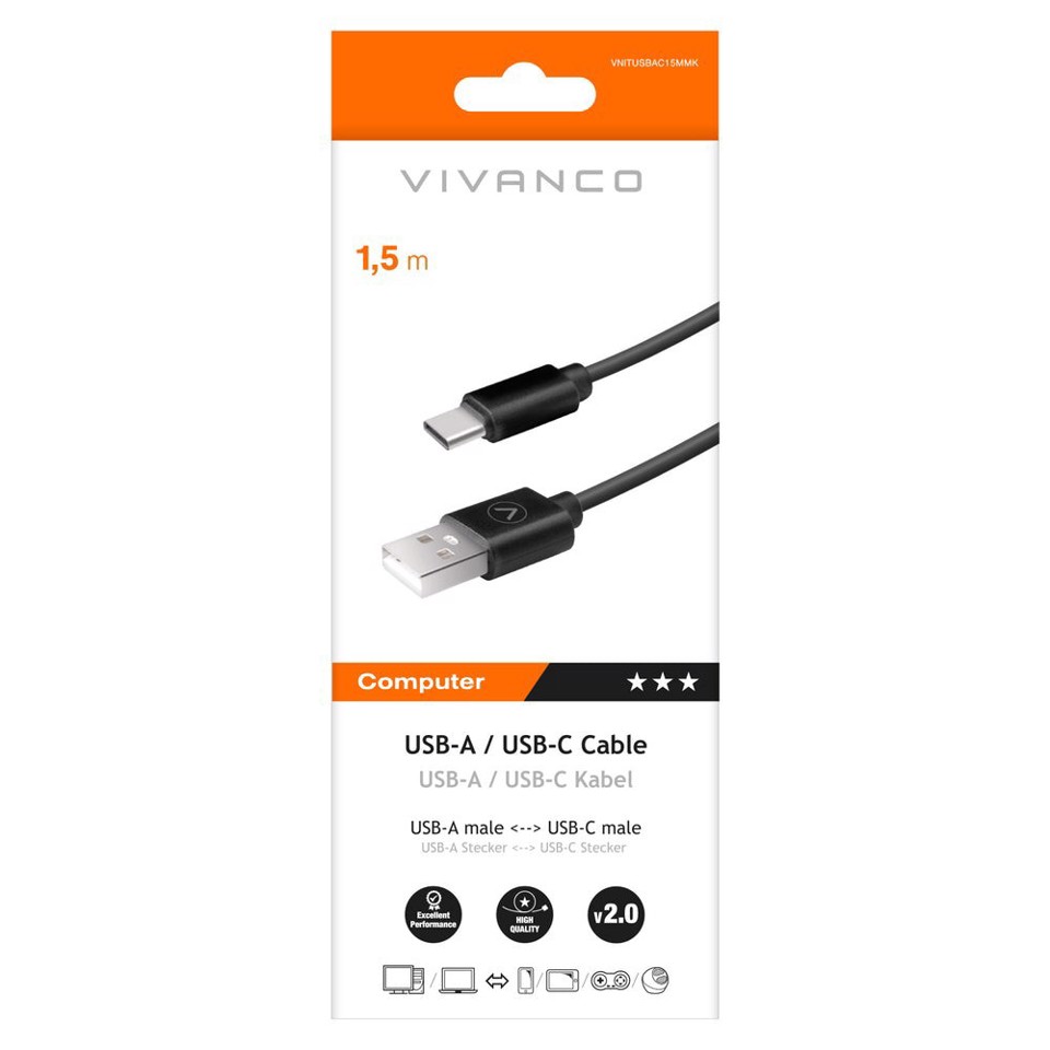 Vivanco VNITUSBAC15MMK cavo USB USB 2.0 1,5 m USB A USB C Nero