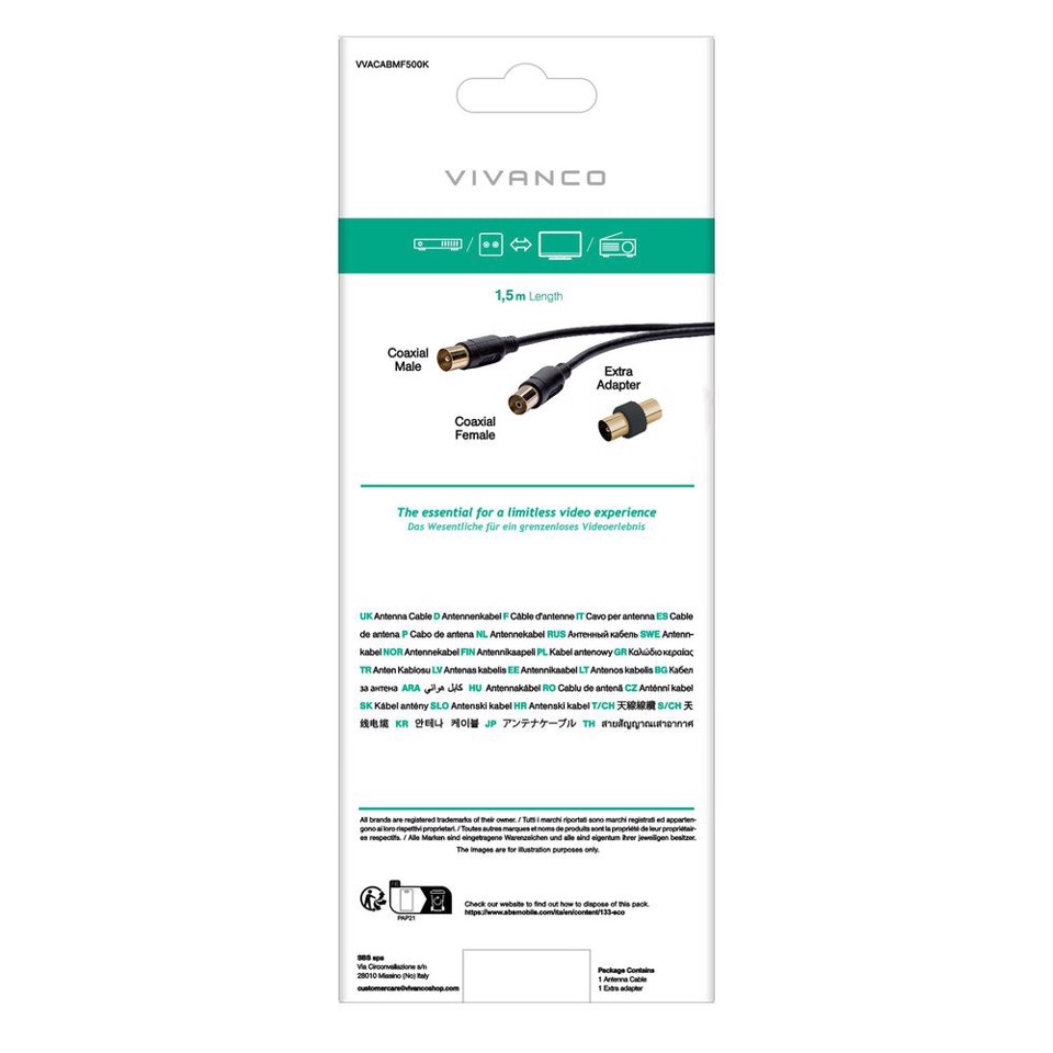 Vivanco VVACABMF150K cavo coassiale 1,5 m Tipo F Nero