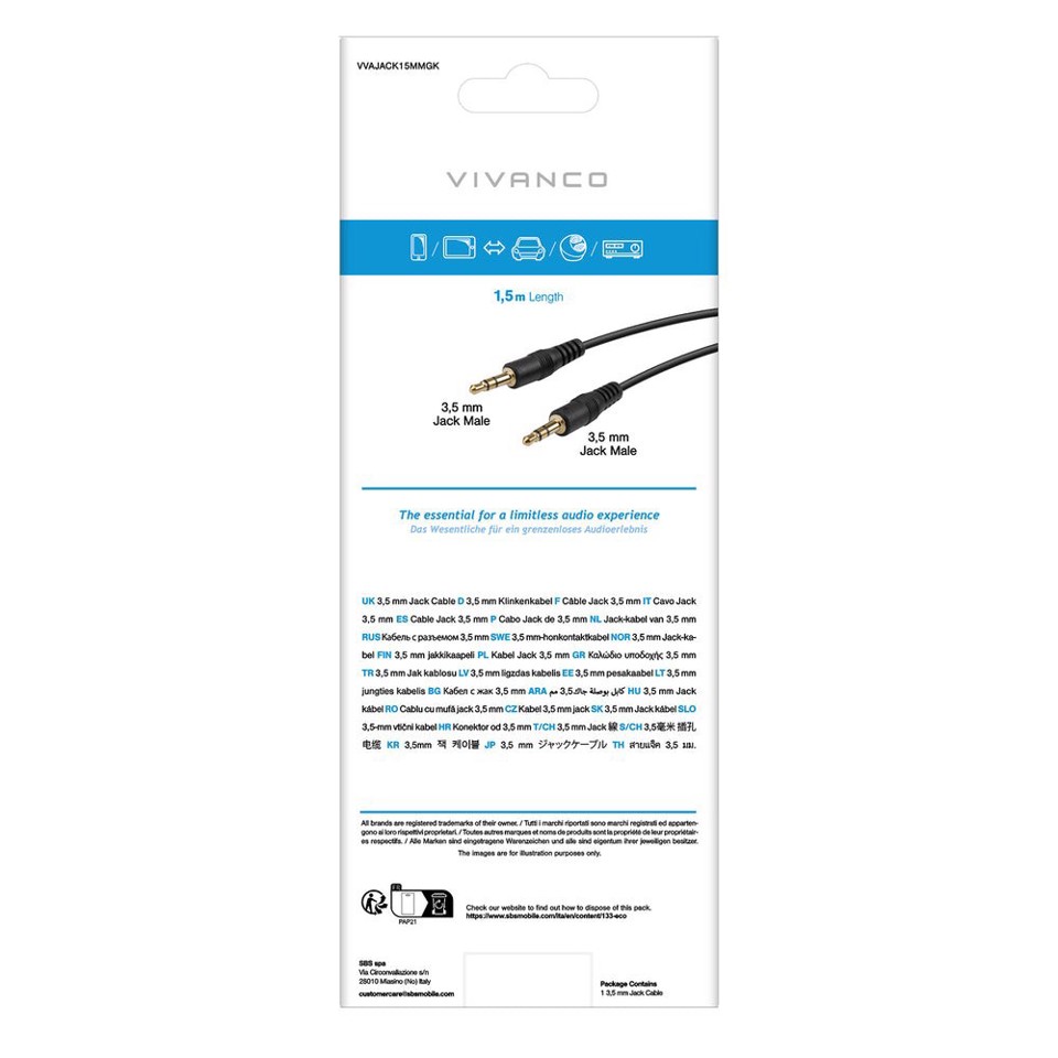 Vivanco VVAJACK15MMGK cavo audio 1,5 m 3.5mm Nero