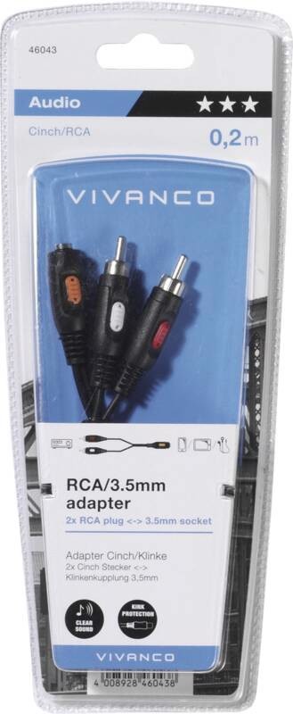 Vivanco VVAJACK2RCA02MF cavo audio 0,2 m 2 x RCA 3.5mm Nero