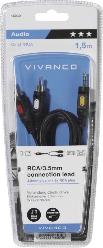 Vivanco VVAJACK2RCA18MMK cavo audio 1,5 m 2 x RCA 3.5mm Nero
