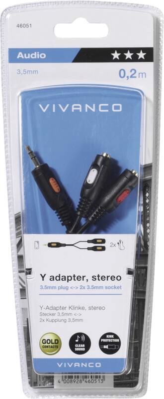 Vivanco VVAJACK35M2JACKF02 cavo audio 0,2 m 3.5mm 2 x 3.5mm Nero