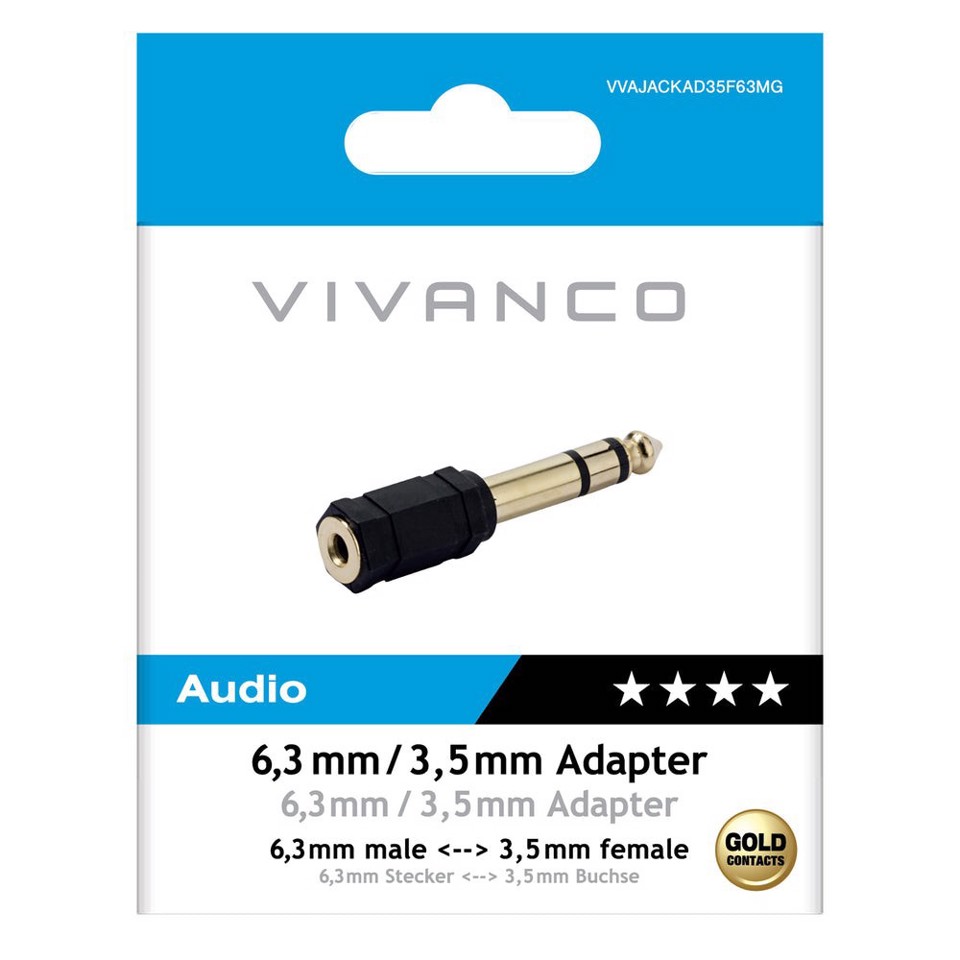 Vivanco VVAJACKAD35F63MG adattatore per inversione del genere dei cavi 3.5mm 6.3mm Nero