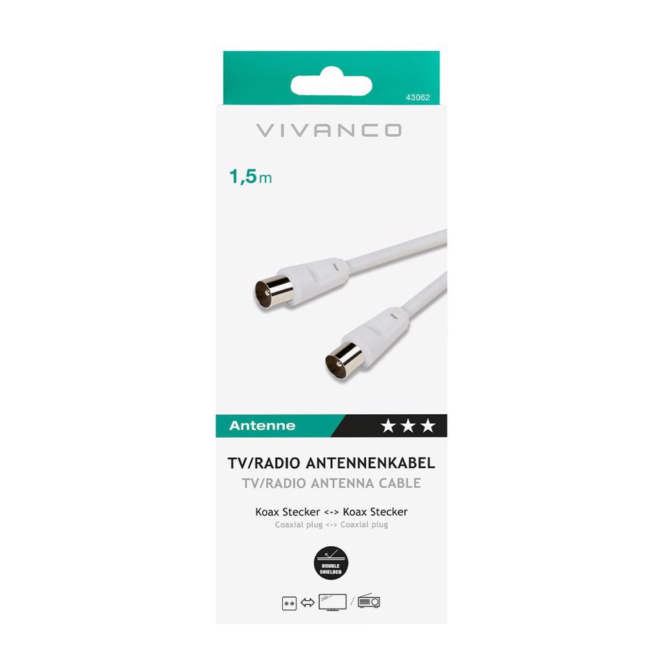 Vivanco VVAN50D18MMW cavo coassiale 1,5 m Tipo F Bianco