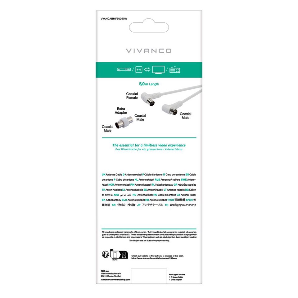 Vivanco VVANCABMF50090W cavo coassiale 5 m Tipo F
