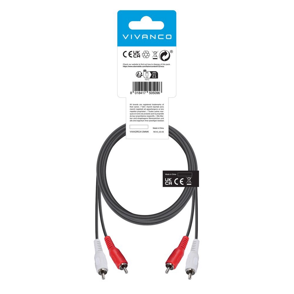 Vivanco VVAX2RCA12MMK cavo audio 1,2 m 2 x RCA Nero