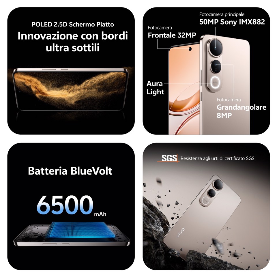 VIVO V50 Lite 4G 17,2 cm (6.77") Doppia SIM Android 15 USB tipo-C 8 GB 256 GB 6500 mAh Nero