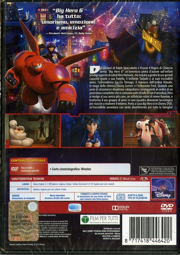 Walt Disney Pictures Big Hero 6 DVD 2D Arabo, Inglese, ITA