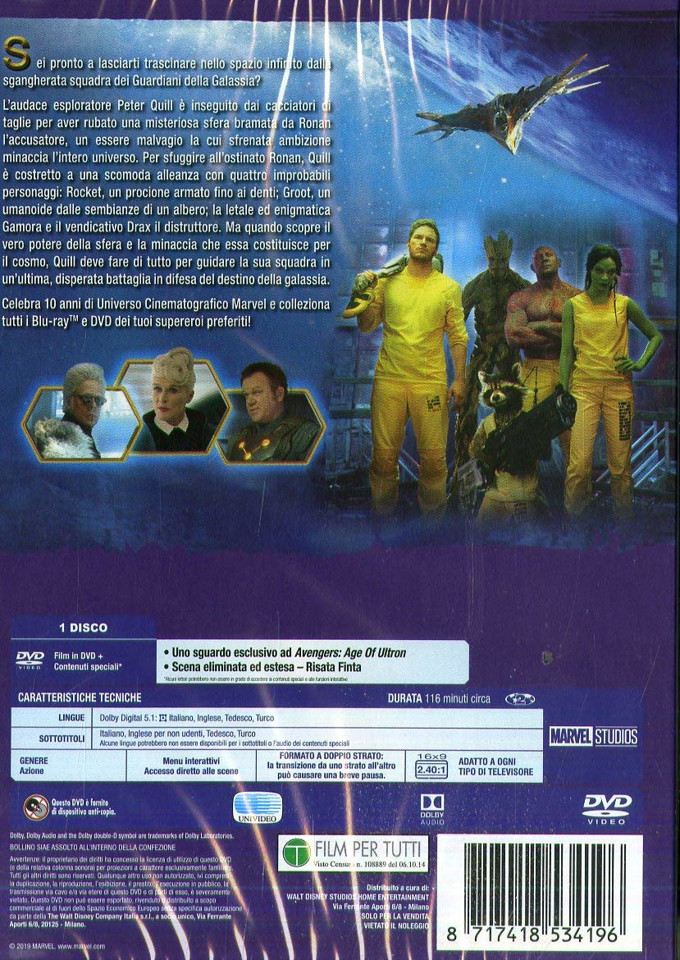 Walt Disney Pictures Guardians of the Galaxy DVD Tedesca, Inglese, ITA, Turco