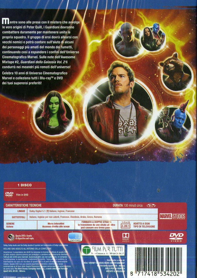 Walt Disney Pictures Guardians of the Galaxy Vol. 2 DVD Inglese, Francese, ITA