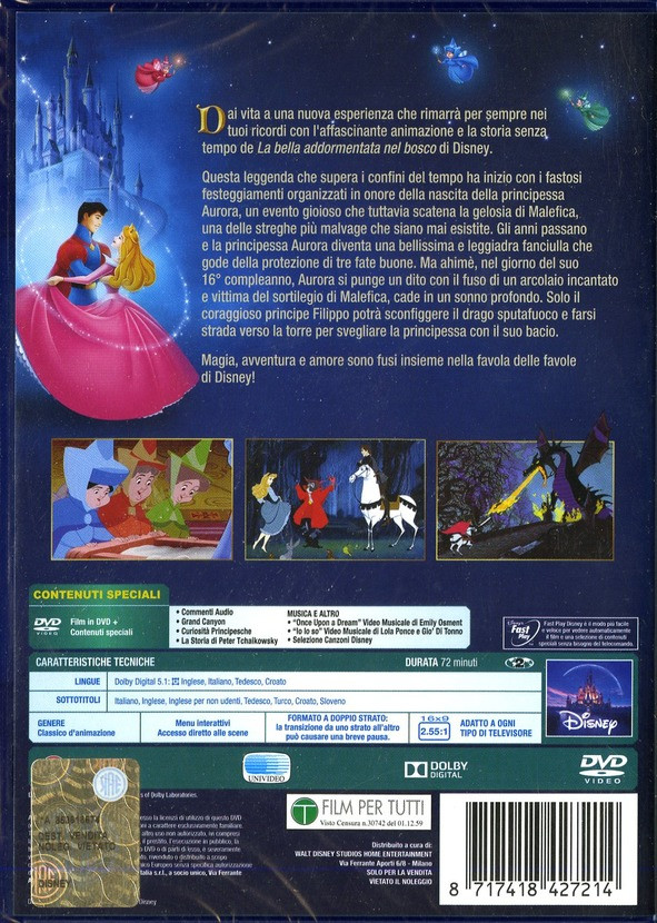 Walt Disney Pictures La Bella Addormentata nel bosco DVD 2D Croato, Tedesca, Inglese, ITA