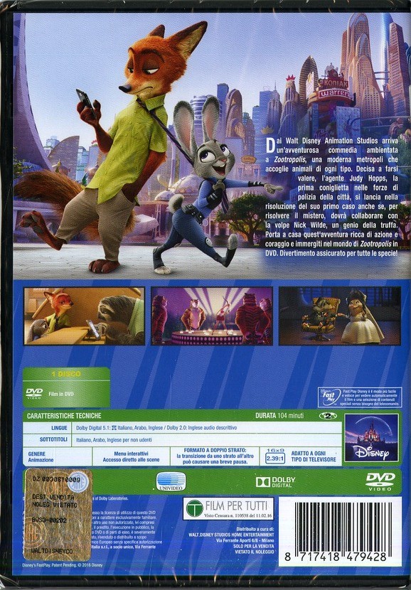 Walt Disney Pictures Zootropolis DVD Arabo, Inglese, ITA