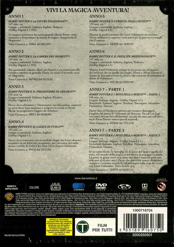 Warner Bros Harry Potter Collezione completa (8 DVD) 2D Inglese, ITA