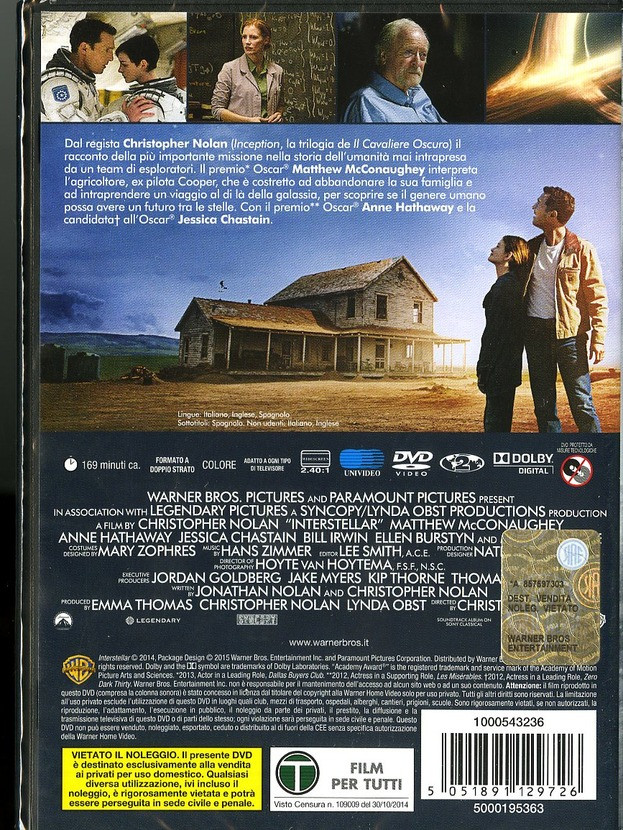 Warner Bros Interstellar DVD 2D Inglese, ESP, ITA