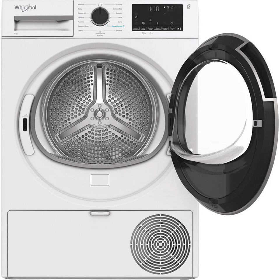 Whirlpool C WD R47M WBS IT, Capacità 7kg, classe C, colore White, Display digitale XL, porta nera, Slim | Profondità mobile: 46 cm, Wi-Fi