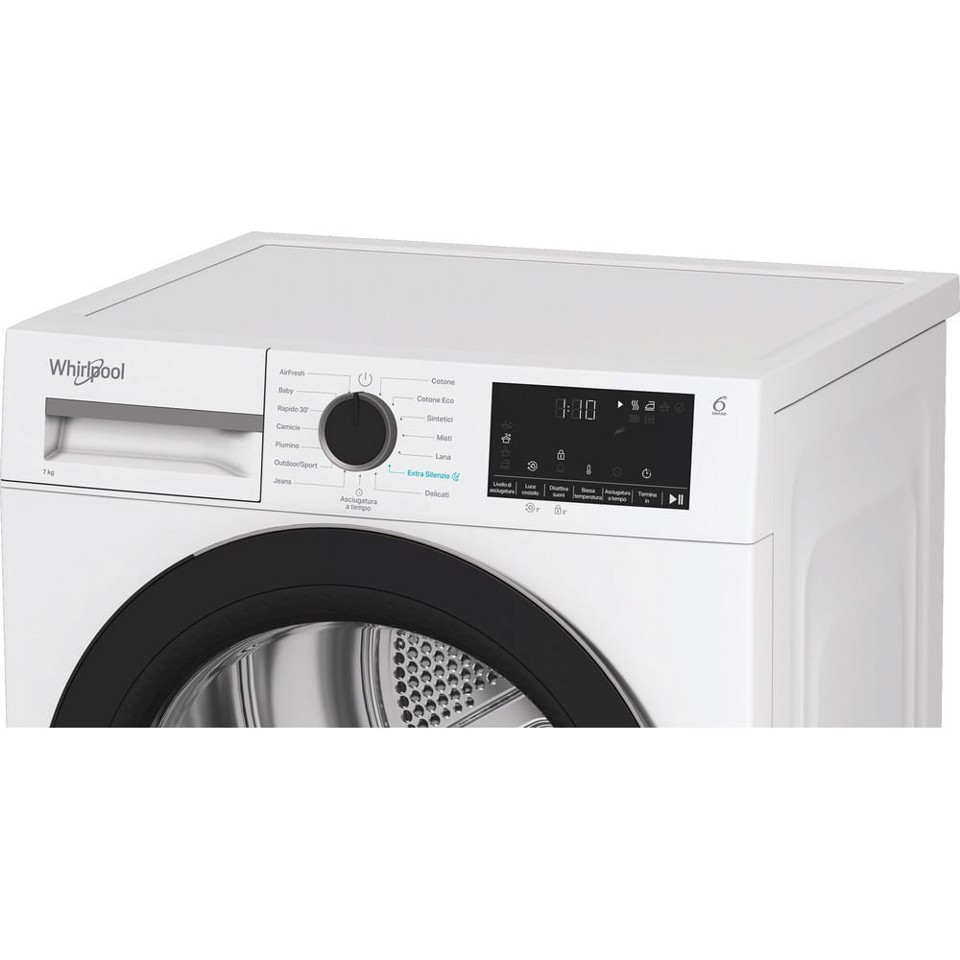 Whirlpool C WD R47M WBS IT, Capacità 7kg, classe C, colore White, Display digitale XL, porta nera, Slim | Profondità mobile: 46 cm, Wi-Fi