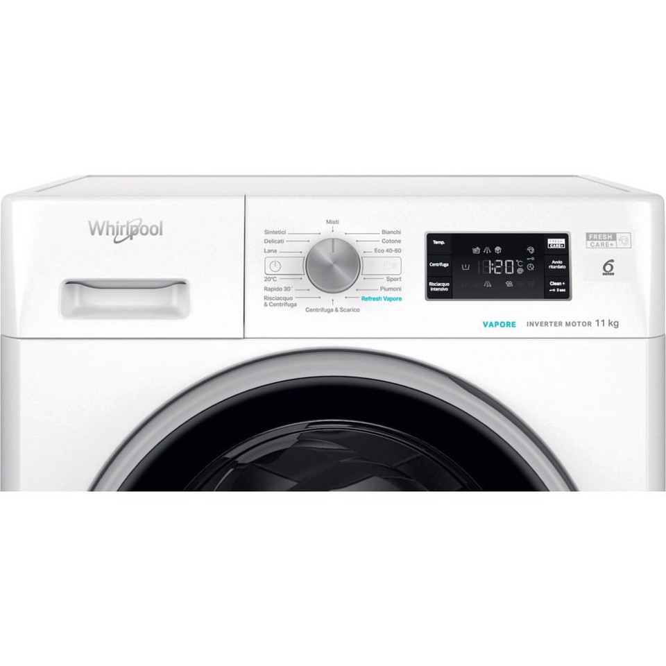 Whirlpool FFB 1148 BSV IT Lavatrice 11kg, 100% DI FRESCHEZZA, ANCHE SE DIMENTICHI IL BUCATO, classe A-20%, colore bianco, 1400 giri, vapore