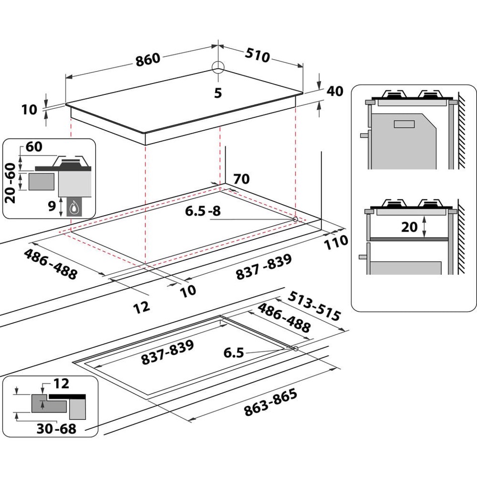 Whirlpool GOA 9523/WH Bianco Da incasso 90 cm Gas 5 Fornello(i)